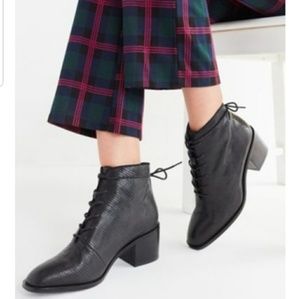 Jeffrey Campbell Black Lace-Up Textured Leather Ankle Boots